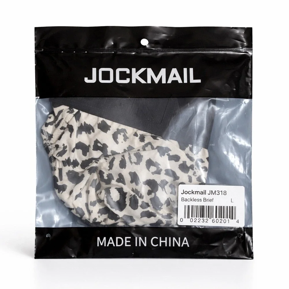 Jockmail Large (30-32) Leopard Print Backless Brief Jockstrap White JM318‎ NEW